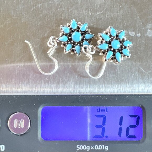 VTG Sterling Silver 925 Native American Turquoise Dangle Earrings Size 1" Length - Picture 9 of 10